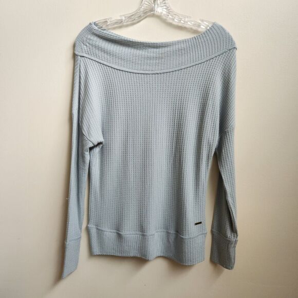 Lucky Brand Tops - Lucky Brand Top Womens Small Blue Off Shoulder Waffle Knit Pullover Long Sleeve